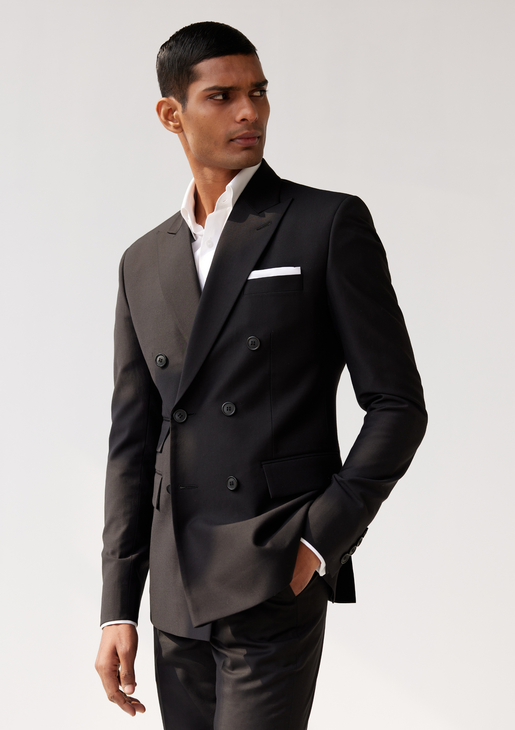 Asphalt Black Double Breasted Twill Blazer – Black & Blanc